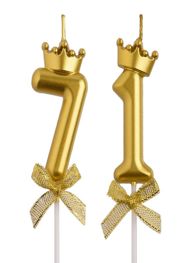 AOOLADA 71st Birthday Candles, Gold 71 Year Old Number Birthday Candles, Happy Birthday Cake Topper Gifts Party Decorations for Men Women - Image 1